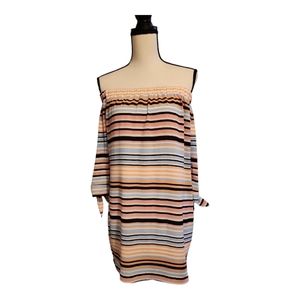 AS YOU WISH Multicolor Striped Off Shoulder Shift Half Sleeve Dress Size S